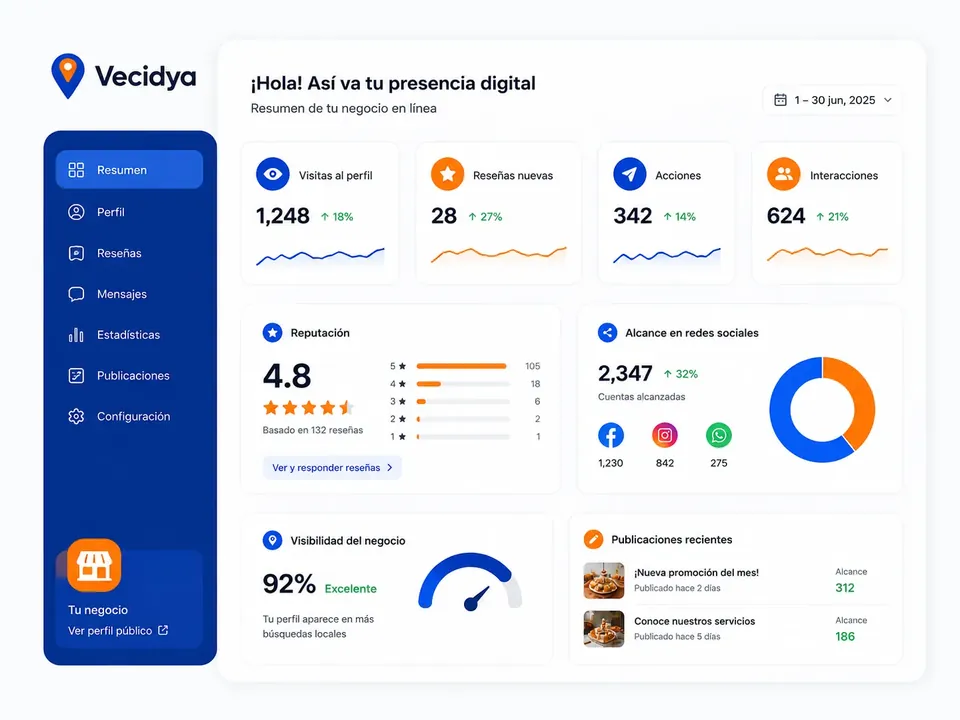 Ilustración de panel de analíticas para negocios Vecidya