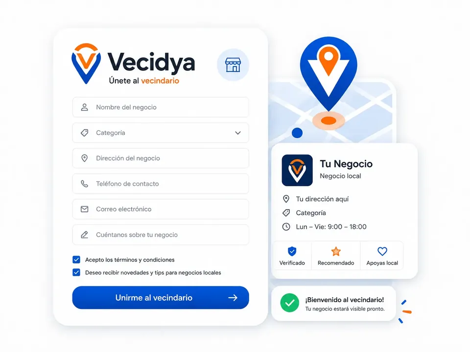 Ilustración de formulario para alta de negocio local