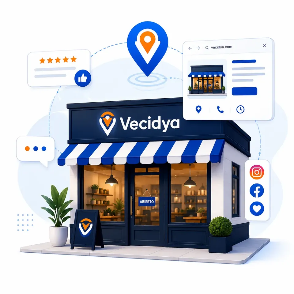 Ilustración de negocio local con su perfil digital